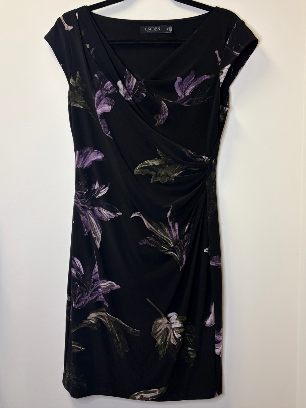 Ralph Lauren Black Dress with Lavender Floral Motif